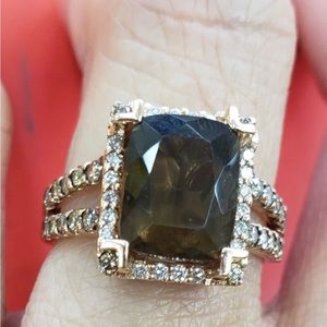 Levian 14k rose gold smoky quartz ring with approx .5 cttw genuine diamonds